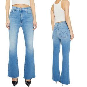 NEW Mother Weekender Fray Whisker Stretch Denim Jean Light Blue Wash Size:24